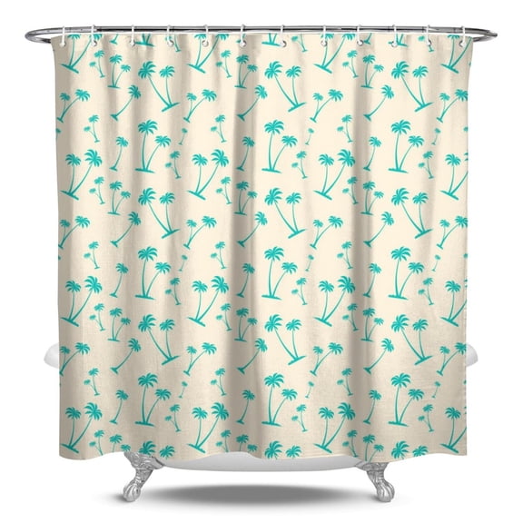 Vibrant Tropical Paradise Shower Curtain, Waterproof Polyester, Machine Washable, Hooks Included, Boho Style with Ocean Sunset and Hawaii Palm Trees