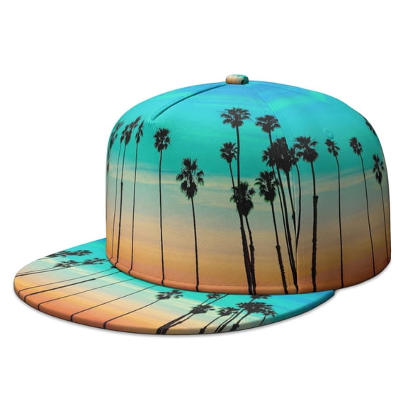 Vibrant Tropical Paradise Snapback Cap - Flat Brim Adjustable Baseball Hat - Hawaiian Sunset Beach Design - Breathable Streetwear Hat for Men Women