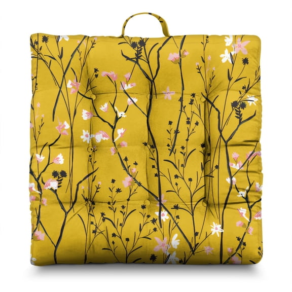 Vibrant Tropical Pillow – 22x22 Inch Square Seat Cushion, Dutch Velvet, High-Contrast Floral & Leaf Mix (Eye-Catching Decor)