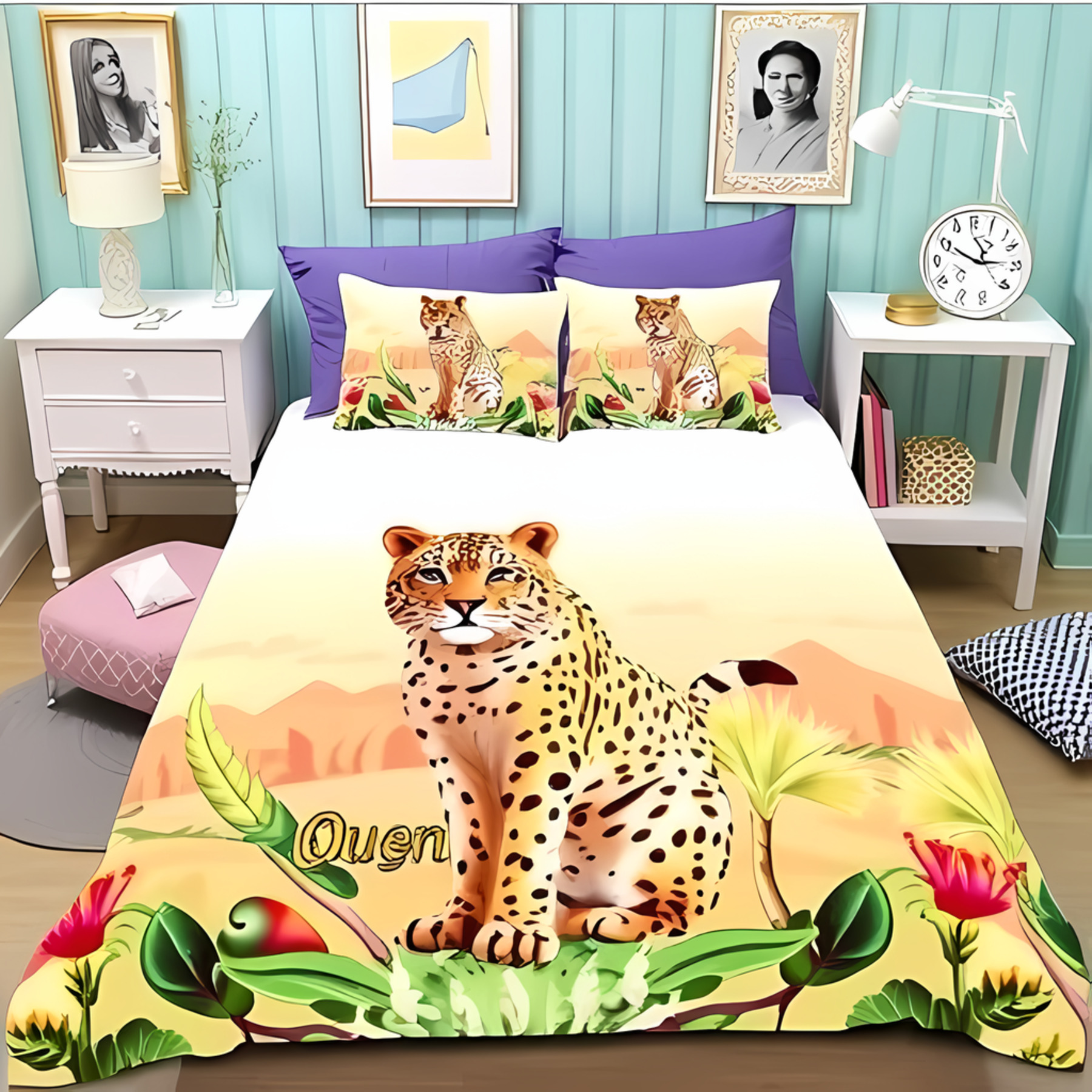 View of Vibrant & Tropical Print Bedding Set Cheerful Desert Landscape Design ...