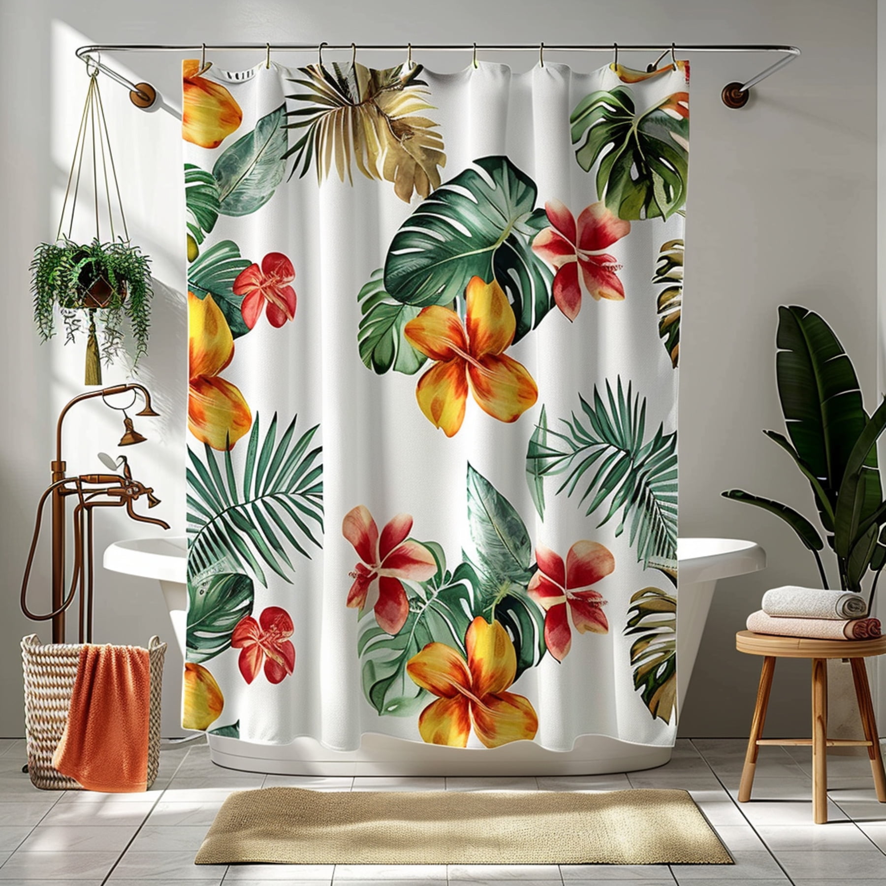 Vibrant Tropical Print Shower Curtain Add a Splash of Paradise to Your