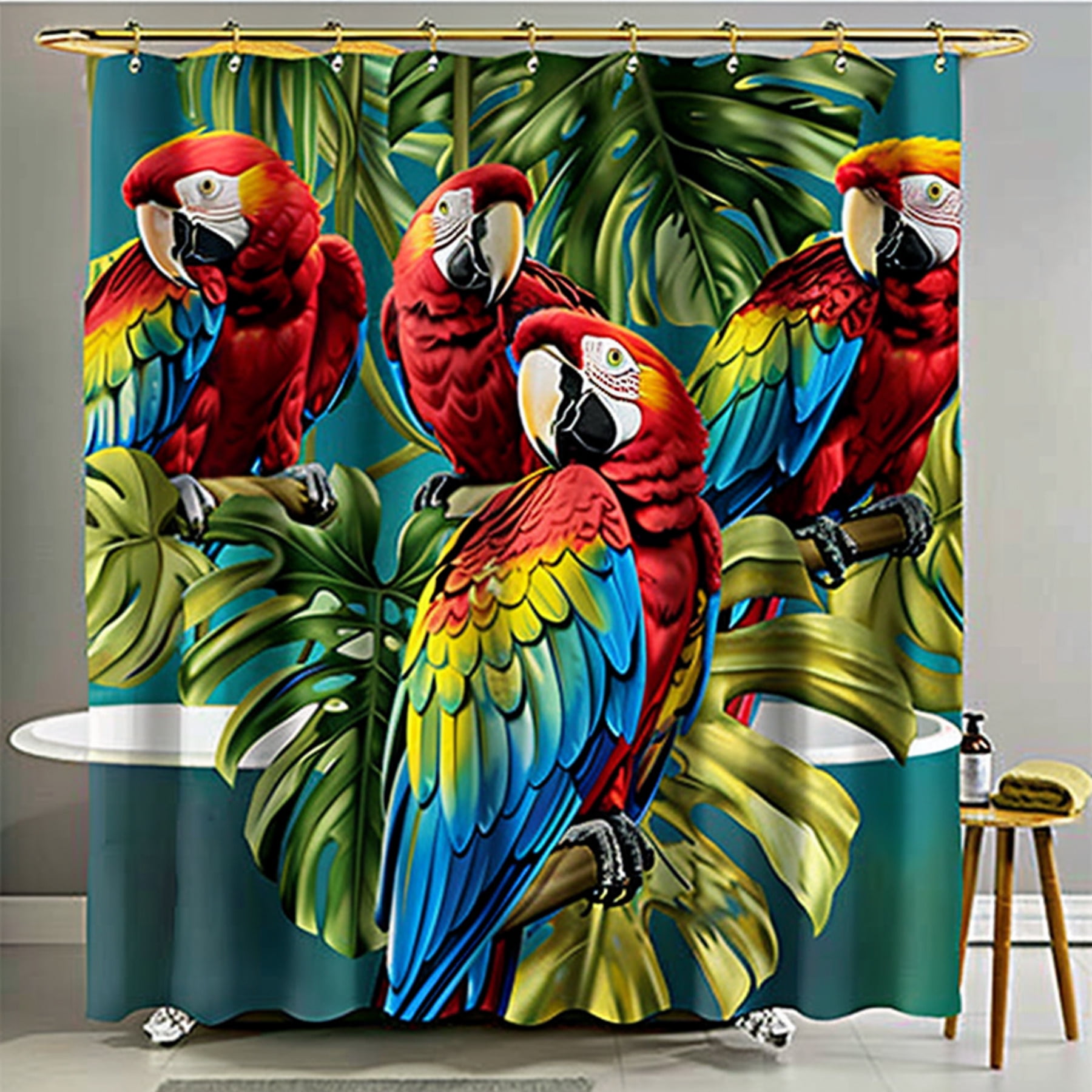 Vibrant Tropical Rainforest Parrot Macaw Birds Shower Curtain ...