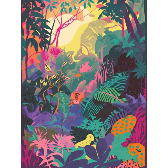 Vibrant Tropical Rainforest Sunrise Illustration Extra Large XL Wall Art Poster Print
