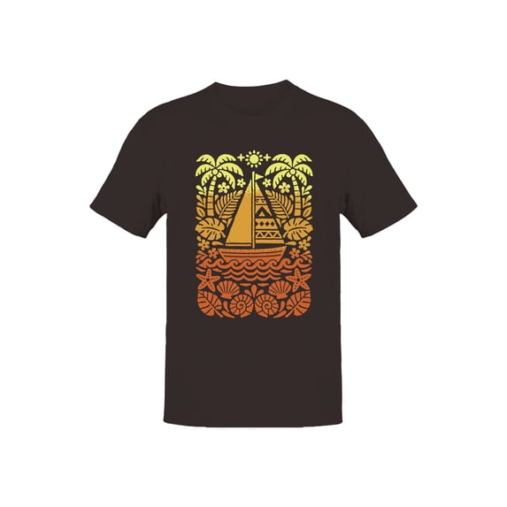 Vibrant Tropical Sailing Adventure Men's T-shirt Brown
