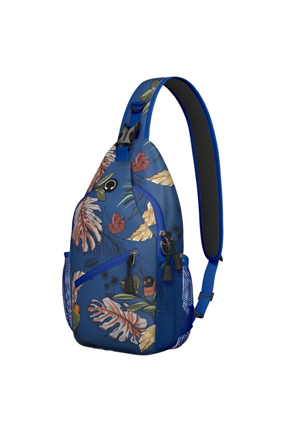 Vibrant Tropical Sling Backpack for Travel and Hiking, Hawaiian Print Crossbody Bag with Palm Leaf, Jungle Leaves, Floral Botanical Summer Aesthetic