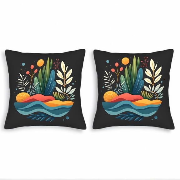 Vibrant Tropical Throw Pillow Covers 18x18in Set of 2 - Colorful Floral Design for Couch Bed Car - Whimsical Nature Decor