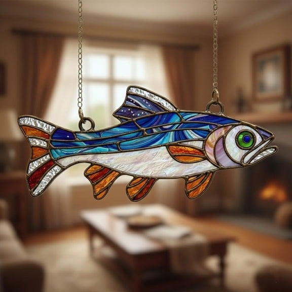 Vibrant Trout Acrylic Suncatcher Colorful Fish Nautical Window Hanging Gift for Fishermen Anglers