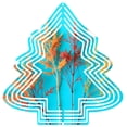 thumbnail image 1 of Vibrant Turquoise Metal Hanging Christmas Tree Wind Spinner with Intricate White Patterns & Autumn Leaves for Garden Decor, 1 of 7