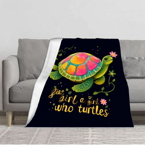 Vibrant Turtle Flannel Blanket - Soft Cozy Durable Design for Sofa Travel Bed & Chair - Whimsical & Colorful Decor