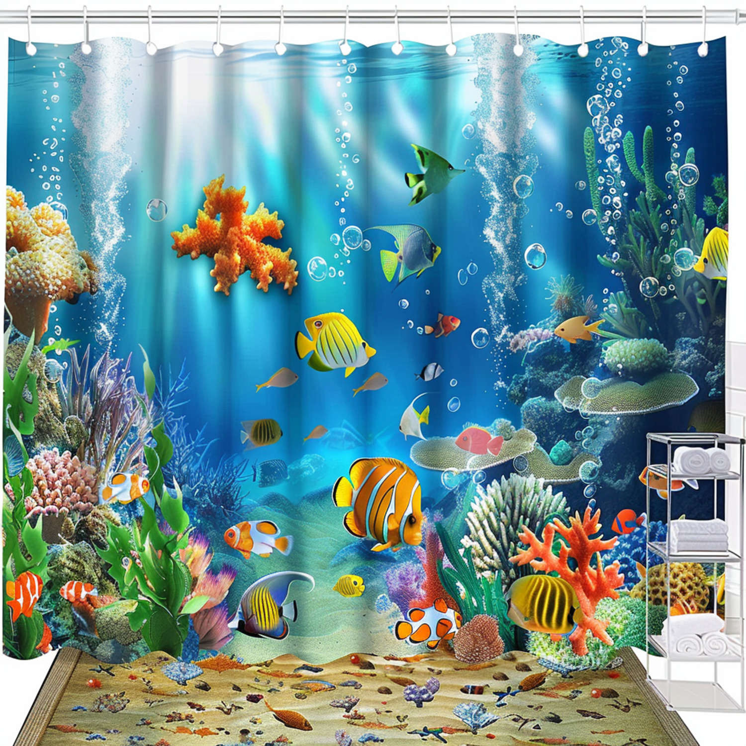 Vibrant Underwater Fish Bathroom Set Colorful Ocean Theme Shower
