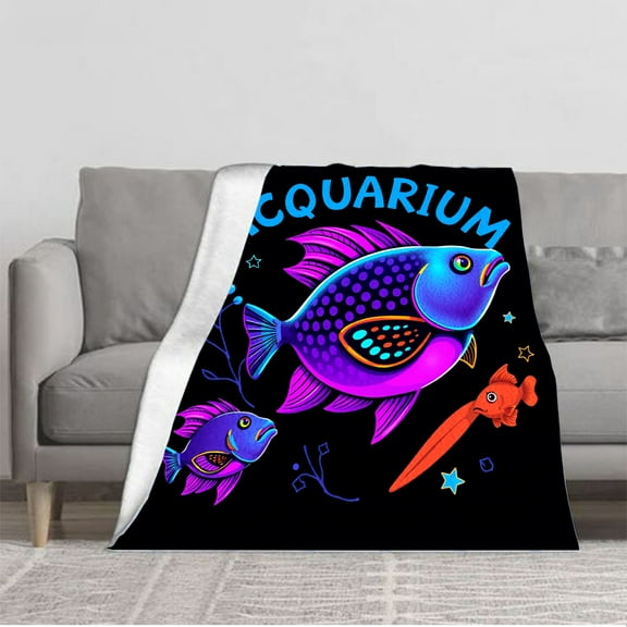 Vibrant Underwater Scene Flannel Blanket - Soft Cozy Durable Perfect for Sofa Travel Bed Chair - Colorful Fish Design
