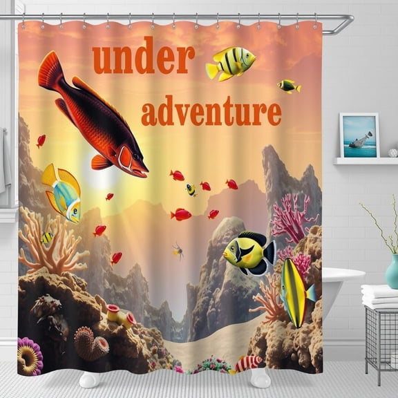 Vibrant Underwater Scene Shower Curtain - Colorful Fish & Coral Reef, "Under Adventure" Design