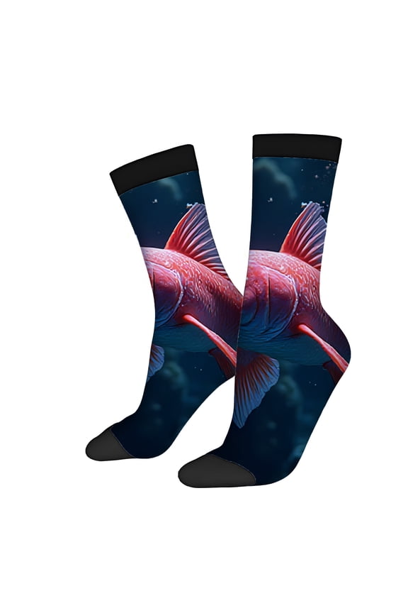 Vibrant Underwater Scene Socks (2 Pairs) - Unisex Trendy Mixed Color Design with Striking Fish Pattern - Perfect for All Seasons