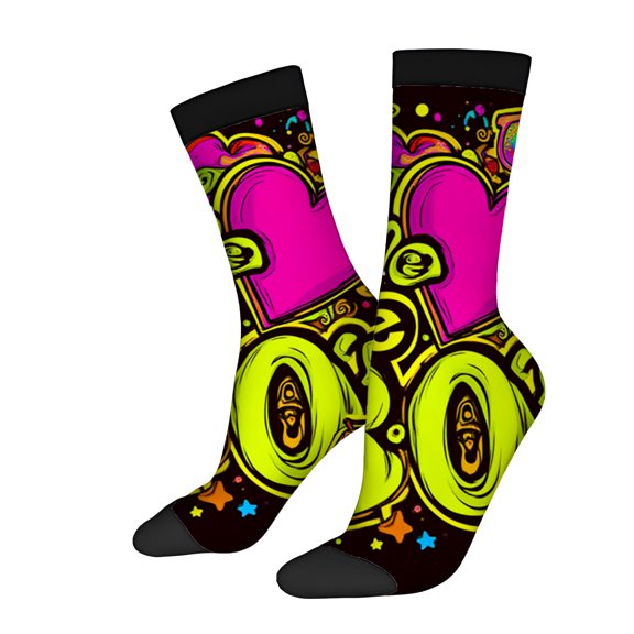 Vibrant Unisex Socks - 2 Pairs of Colorful Abstract Design with Pink Heart & Swirls Perfect for All Seasons & Fun Occasions