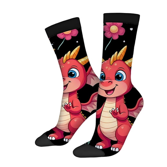 Vibrant Unisex Socks - 2 Pairs with Cheerful Blue Eyes Yellow Accents & Playful Hearts Flowers on Black Background