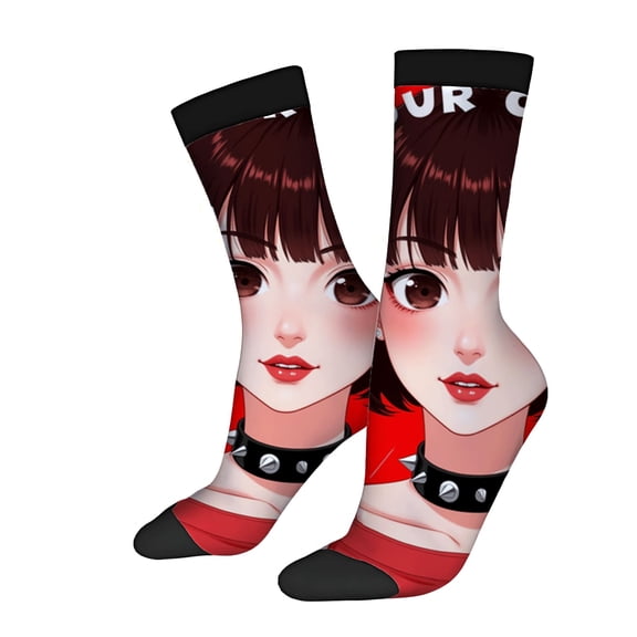 Vibrant Unisex Trendy Socks - 2 Pairs with Bold Young Woman Illustration Red Background Stylish Mixed Color Design for All Seasons