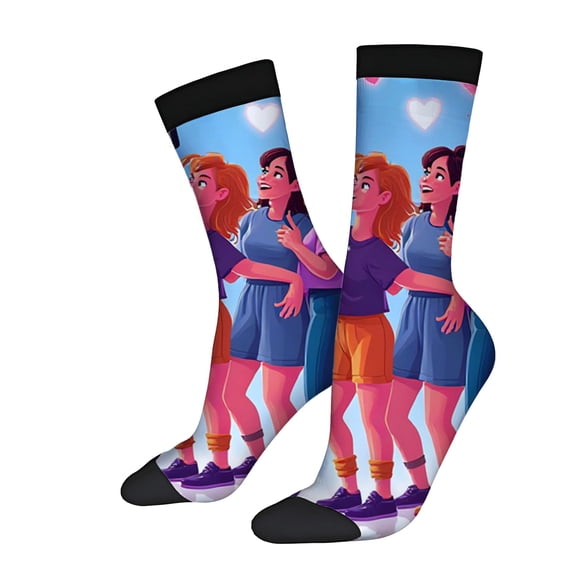 Vibrant Unisex Trendy Socks - 2 Pairs with Cheerful Animated Characters Casual Style Heart Design Perfect for All Seasons