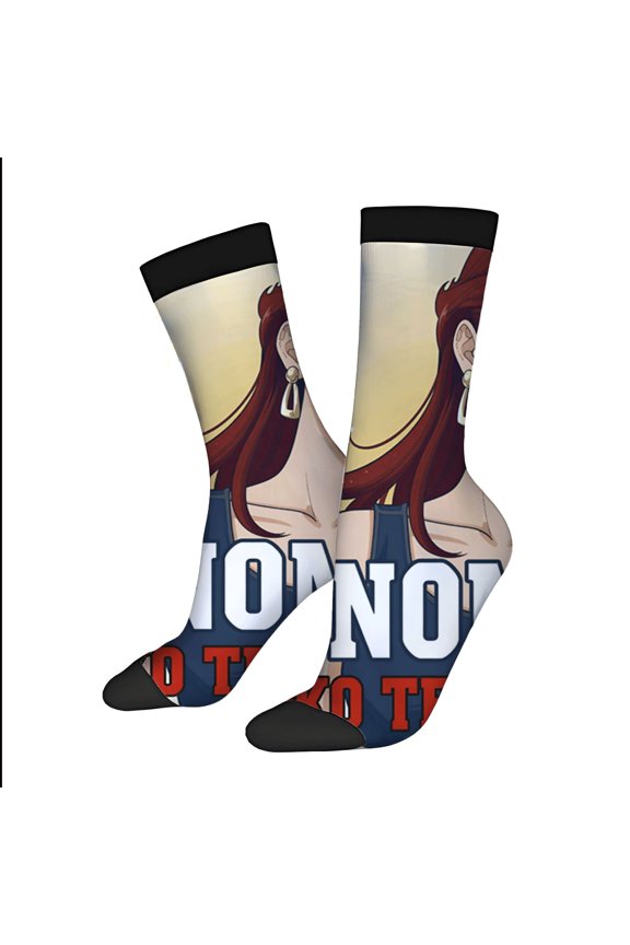 Vibrant Unisex Trendy Socks - 2 Pairs with Stylish Red - Haired Woman Design Bold ' MODN ' & ' TO THE ' Text Mixed Colors