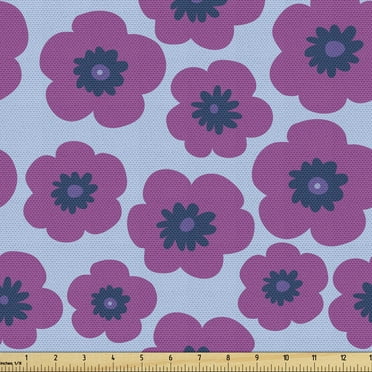 Vibrant Upholstery Fabric by the Yard, Repetitive Basic Hand Drawn Pink Poppies Purple Tones Print, Decorative Fabric for DIY and Home Accents, 1 Yard, Fuchsia Blue Violet by Ambesonne