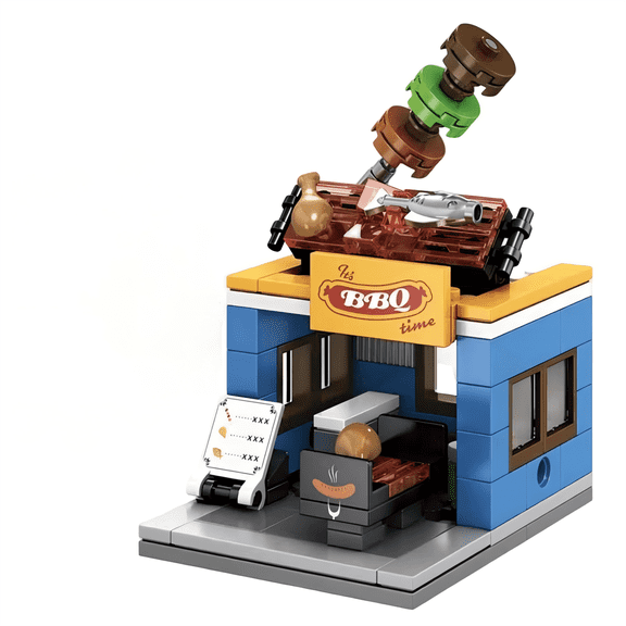 Vibrant Urban BBQ Street Stall Modular Building Block Set, Creative Birthday Gift, Home Office Table Centerpiece