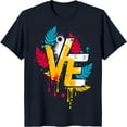 thumbnail image 1 of Vibrant 'VE' Graphic Black T-Shirt with Colorful Splattered Design, 1 of 5