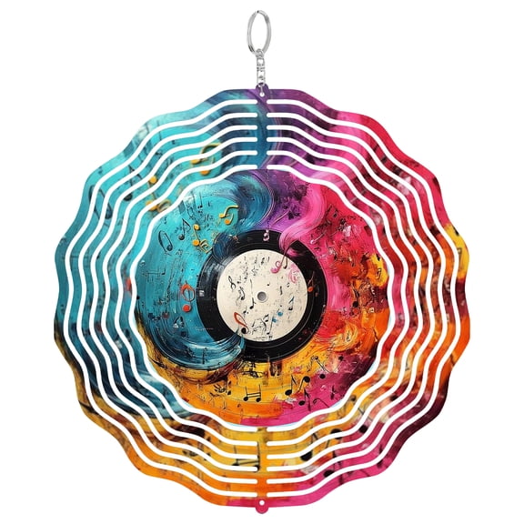 Vibrant Vinyl Record Musical Note 3D Wind Spinner Stainless Steel Kinetic Art Home Office Studio Wall Hanging 10 Inch