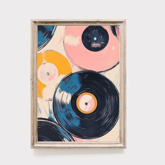 Vibrant Vinyl Records Art, Retro Music Lover Decor, Abstract Record Album, Nostalgic Turntable Wall Artwork, Retro Music Posters, 12x18 UNFRAMED