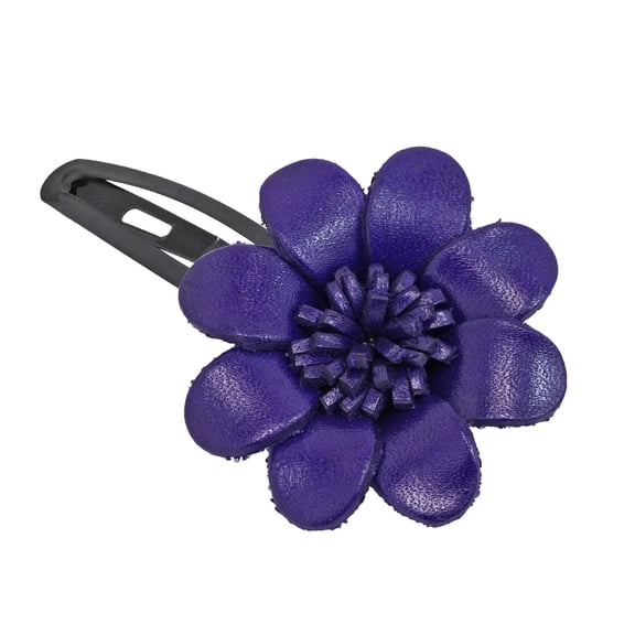 Vibrant Violet Purple Genuine Leather Flower Blossom Barrette Hair Clip