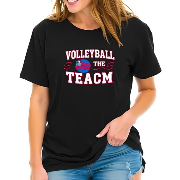 Vibrant Volleyball Themed Cotton Short Sleeve T-Shirt - " VOLLEYBALL THE TEAM " with Design