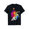 thumbnail image 1 of Vibrant Watercolor Basketball Graphic Tee Men's Black Cotton Short Sleeve T Shirt With Dynamic Player Silhouettes For Sports Enthusiasts Multiple Colors & Sizes Available, 1 of 6