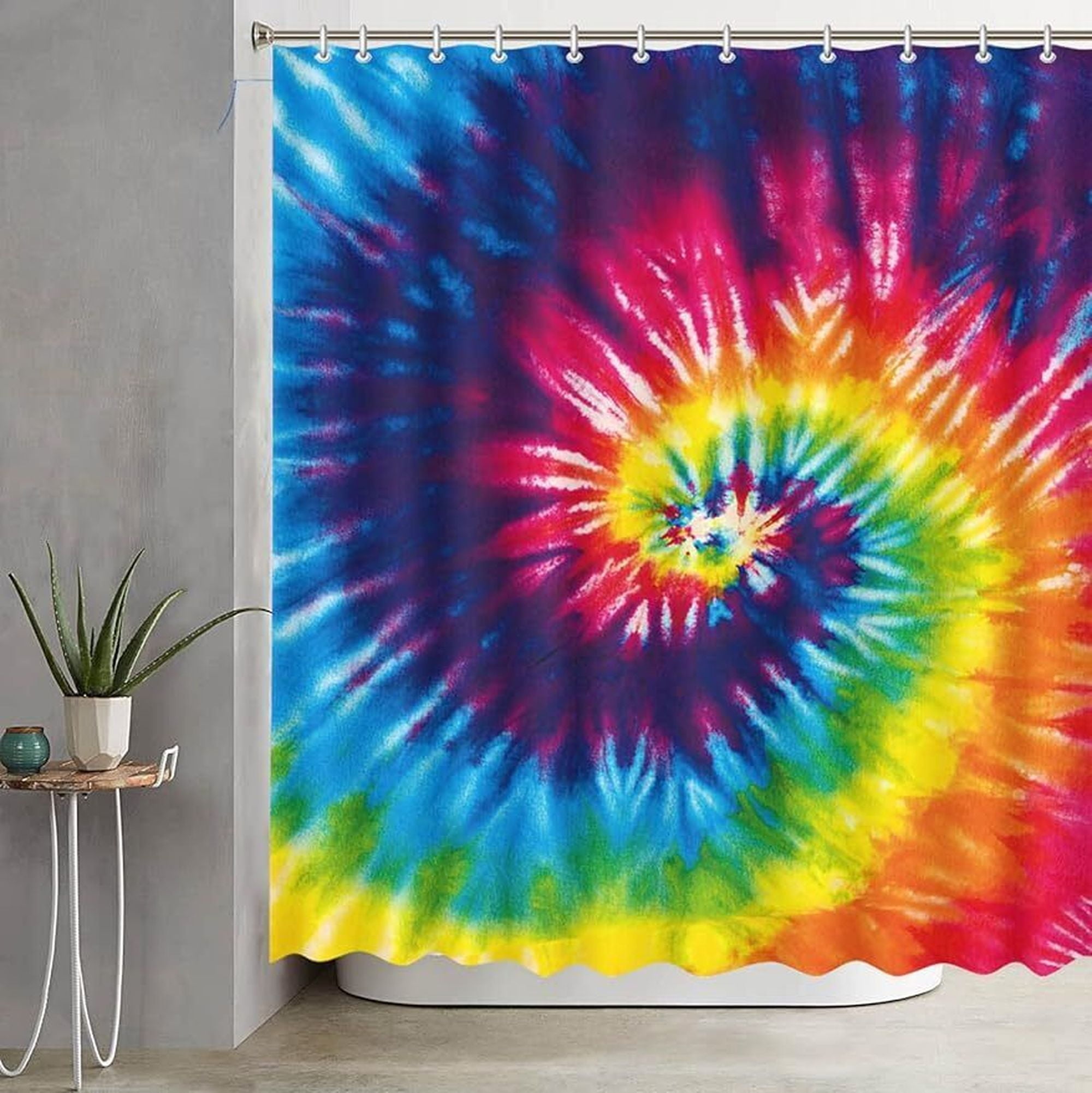 Vibrant Watercolor Boho Rainbow Shower Curtain for a Trippy Bathtub