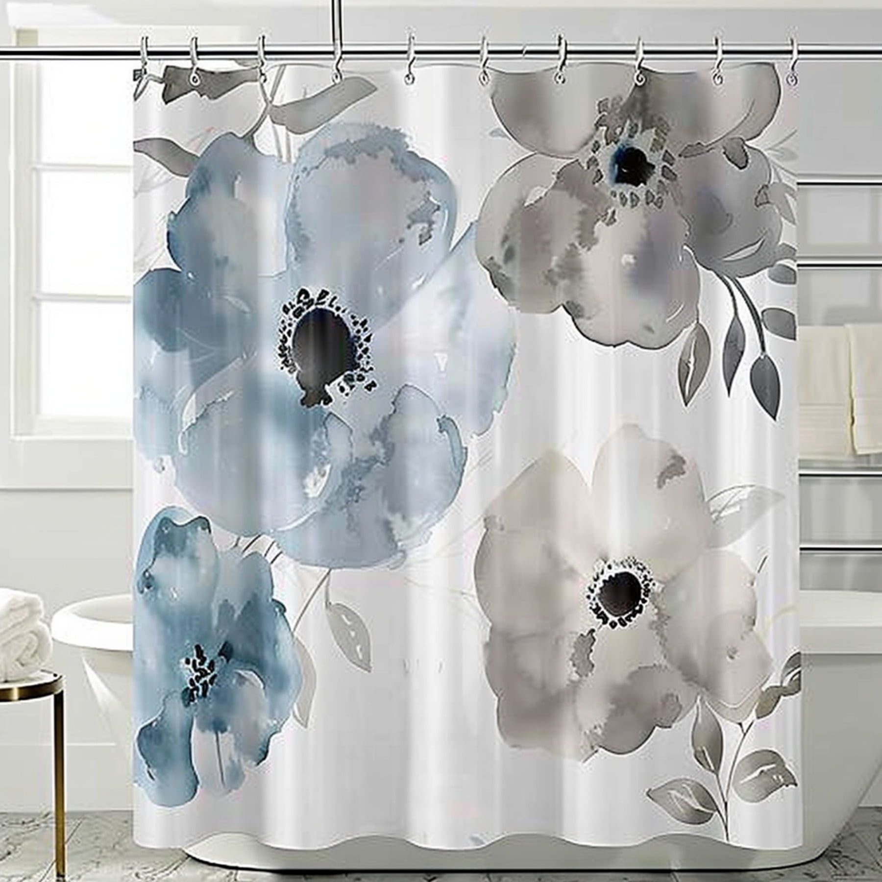 Vibrant Watercolor Flower Shower Curtain Magnolia and Dahlia Art on