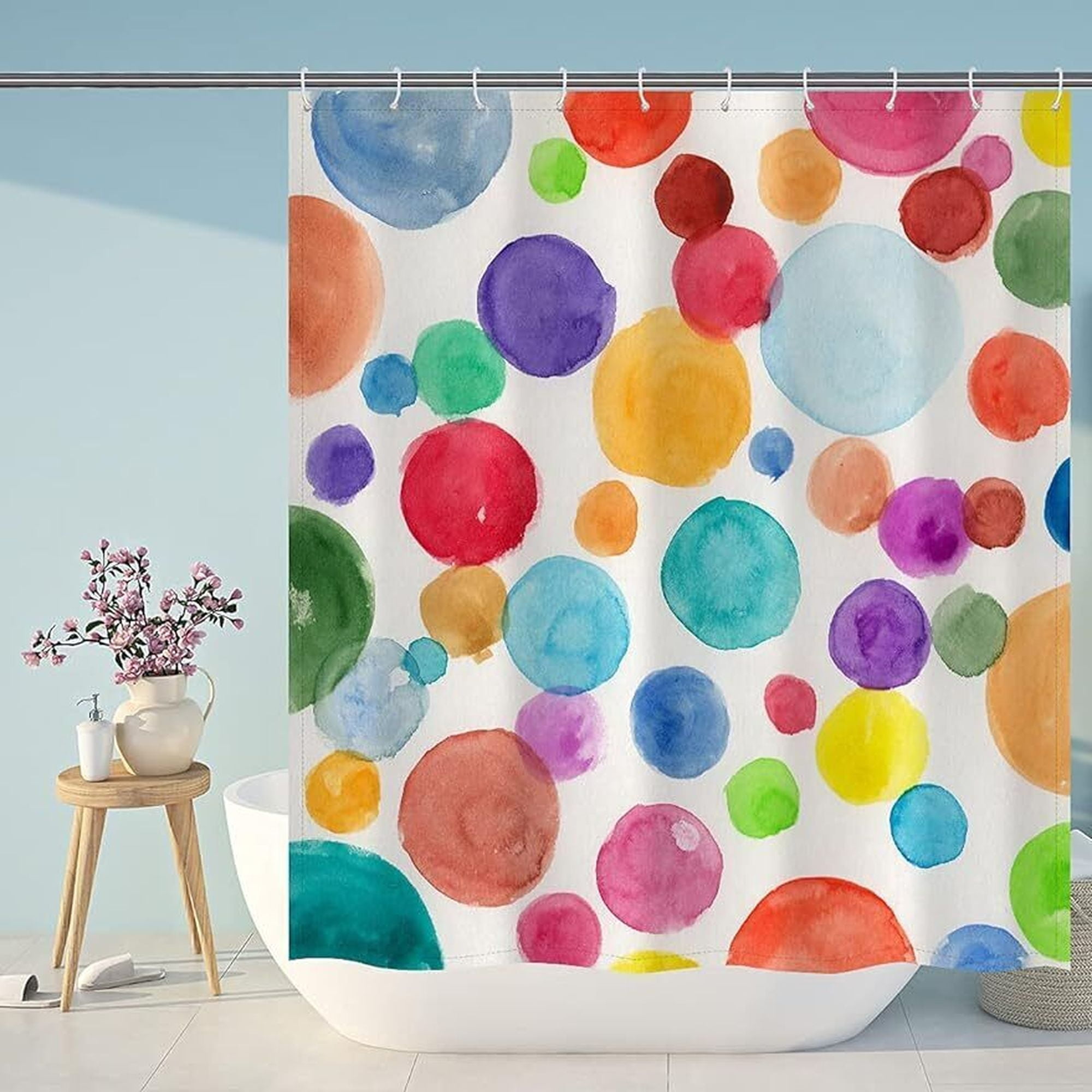 Vibrant Watercolor Polka Dot Shower Curtain Brighten Your Bathroom