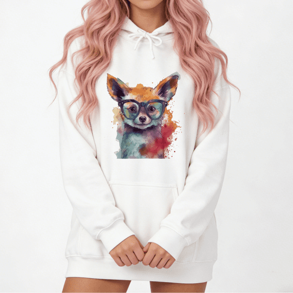 Vibrant Watercolor Rooster Flock Design Graphic Hoodie Dress Womans Print White/Black Size S-2XL Casual Hangout Relaxed Fit Tops
