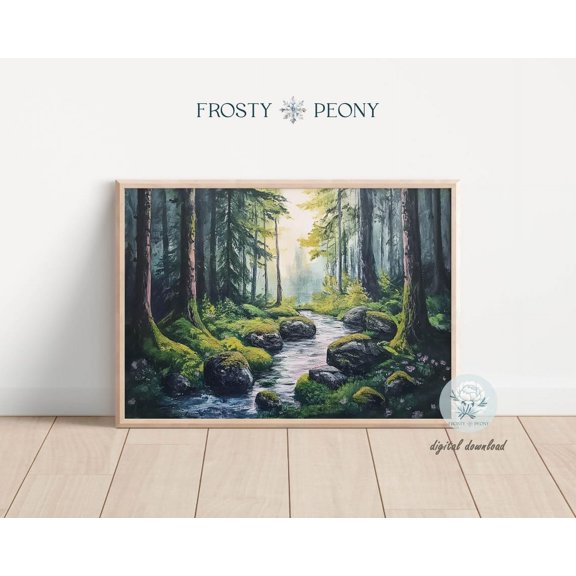 Vibrant Waterfall With Spring Blossoms Art Print, Colorful Forest Waterfall Wall Art, Spring Blossoms Art, Wall Art, Modern Wall Decor, 16x24 UNFRAMED