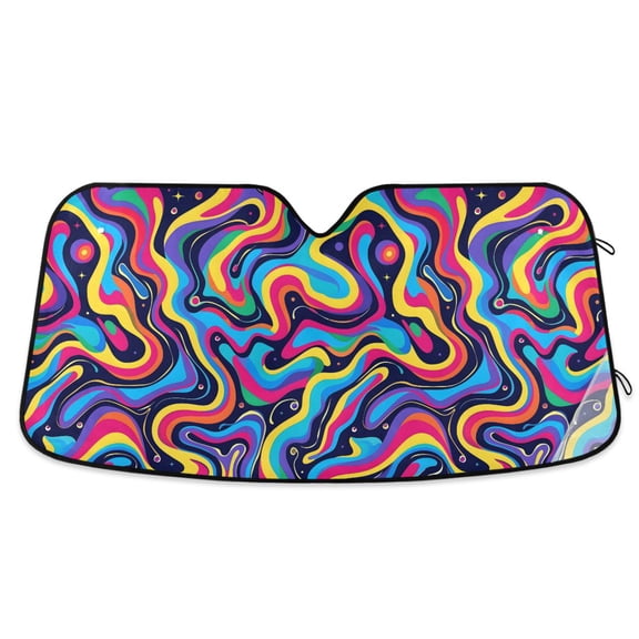 Vibrant Wavy Lines Car Windshield Sun Shade Foldable Car Front Window Visor Heat and UV Protection 53x23.5