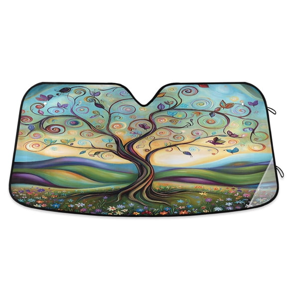 Vibrant Whimsical Tree Car Windshield Sun Shade Foldable Car Front Window Visor Heat and UV Protection 53x23.5