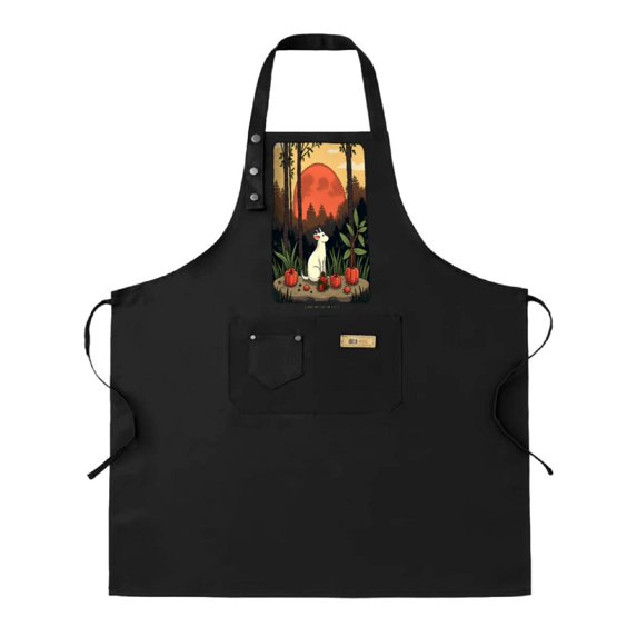 Vibrant White Rabbit & Sunset Design 2 Pack Adjustable Bib Apron with 2 Pockets for Cooking - Stylish Kitchen Chef Apron for Men & Women