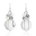 thumbnail image 1 of Vibrant White-Silver Pearl and Zebra Pattern Seashell Circle Dangle Earrings, 1 of 4