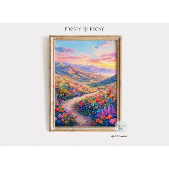 Vibrant Wildflower Desert At Sunset Art Print, Dreamy Nature Scene, Muted Tones Landscape Art, Wall Art, Modern Wall Decor, 12x18 UNFRAMED
