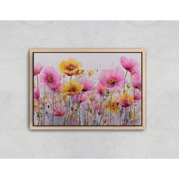 Vibrant Wildflower Field Wall Art Print, Abstract Pink And Yellow ...