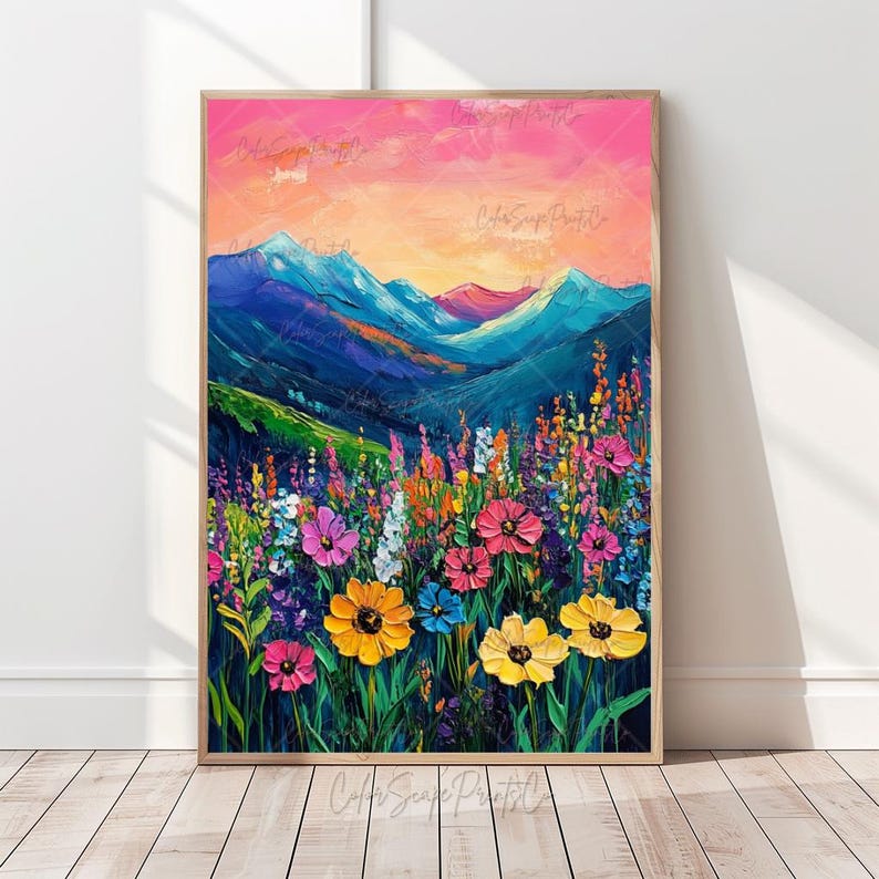 Vibrant Wildflower Mountain Landscape Print Blooming Paradise Art Print ...