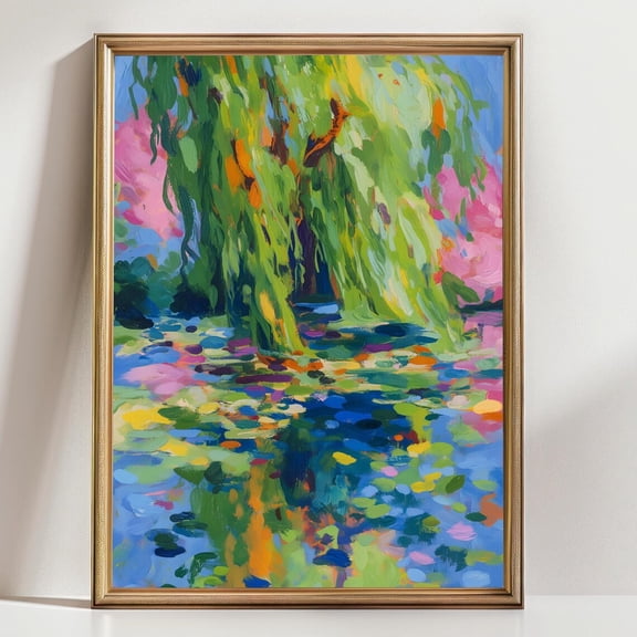 Vibrant Willow Tree Impressionist Landscape Wall Art Decor Unframed Paper Print