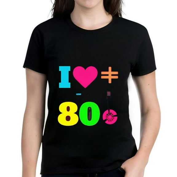 Vibrant Women's Cotton Short Sleeve T-Shirt with Colorful ' I Love   80 ' Design Eye-Catching Graphic Tee