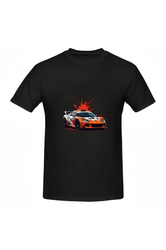 Vibrant Women's Cotton Short Sleeve T-Shirt with Dynamic Racing Car Graphic Orange & Red Splash Design Sporty Tee Top