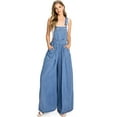 thumbnail image 1 of Vibrant Women's Jumpsuit Wide-Leg Super Flare Chambray Overalls (Small, Medium Denim), 1 of 5