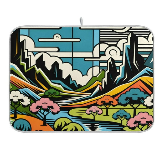 Vibrant Woodblock Landscapes Dish Drying Mat 16x18 Absorbent Microfiber Draining Rack Pad for Kitchen Counter Sink