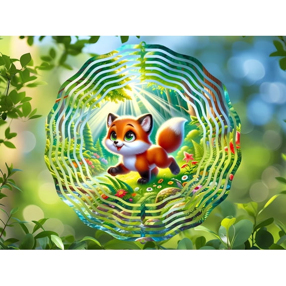 Vibrant Woodland Fox 3D Wind Spinner, Kinetic Stainless Steel Hanging Forest Animal Garden Art
