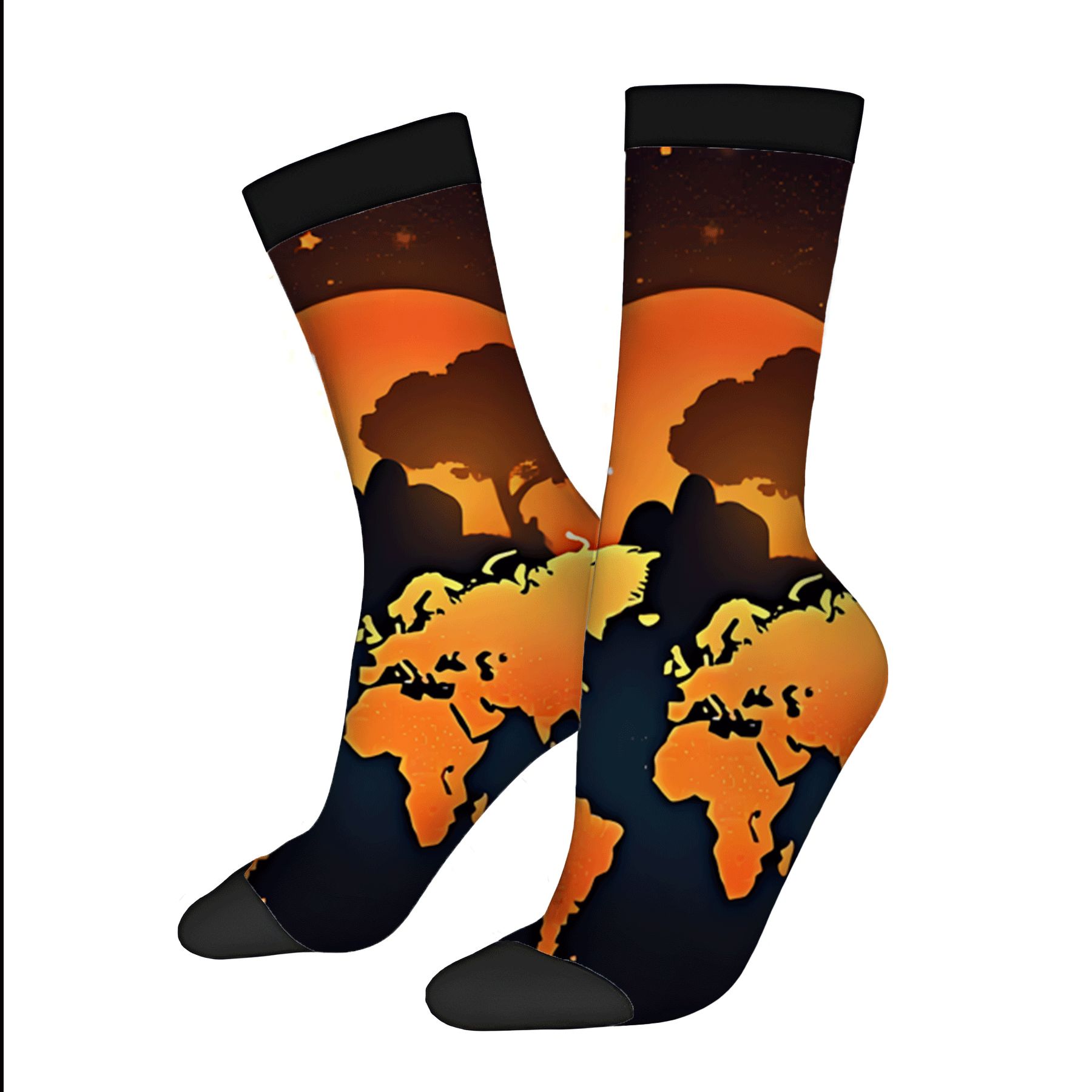 Map Socks Vibrant World Map Socks 2 Pairs of Unisex Trendy Socks with Celestial ...