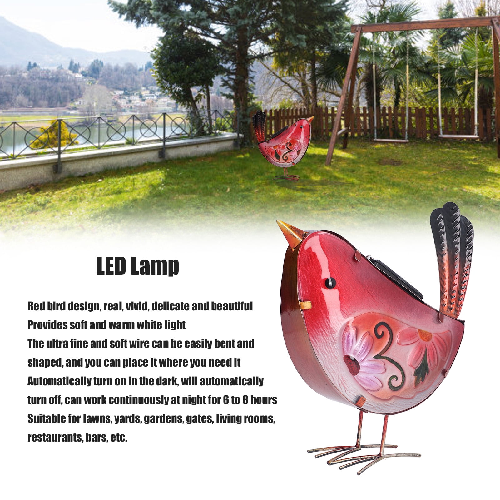 Vibrant Yard Décor for Gardens & Lawns Red Bird LED Solar Light ...